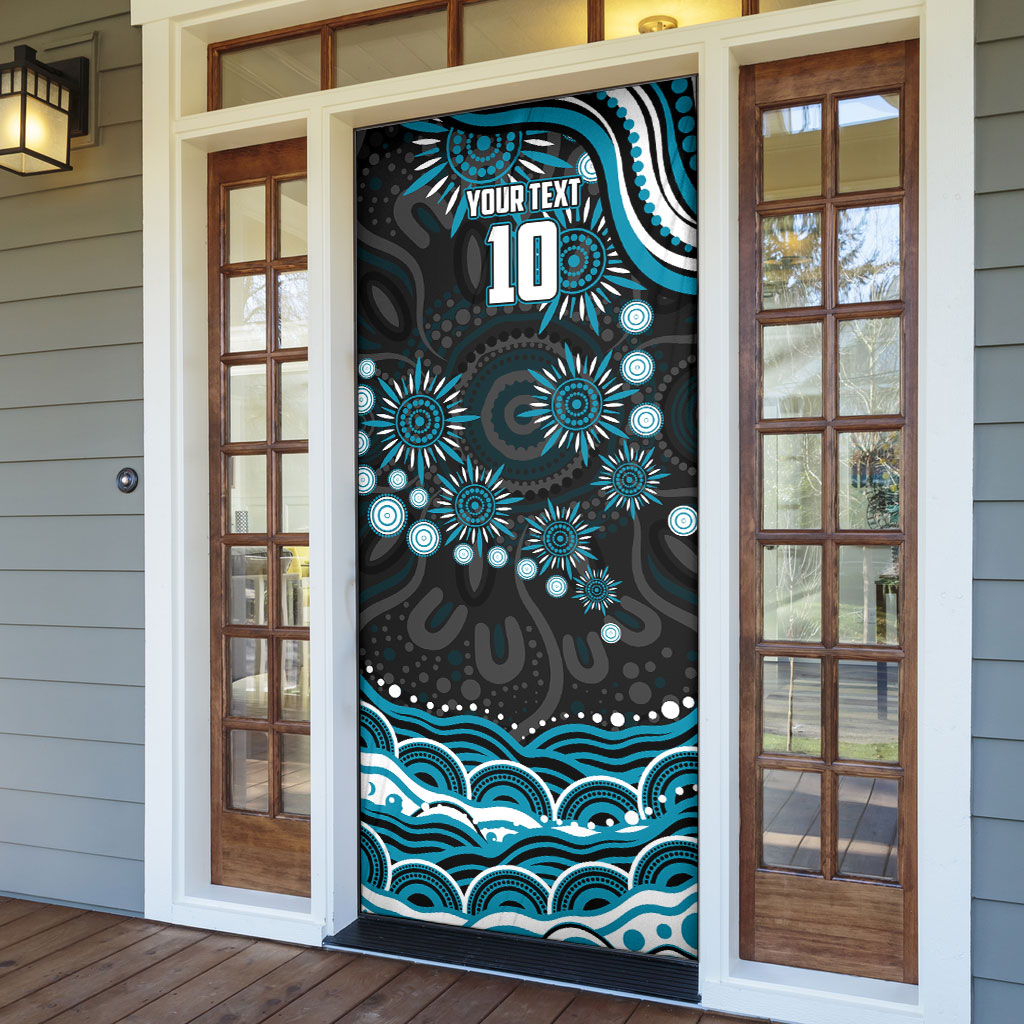 Personalized Port Adelaide Power Rugby Door Cover Aboriginal Dot Art - Dreamtime Football Mascot