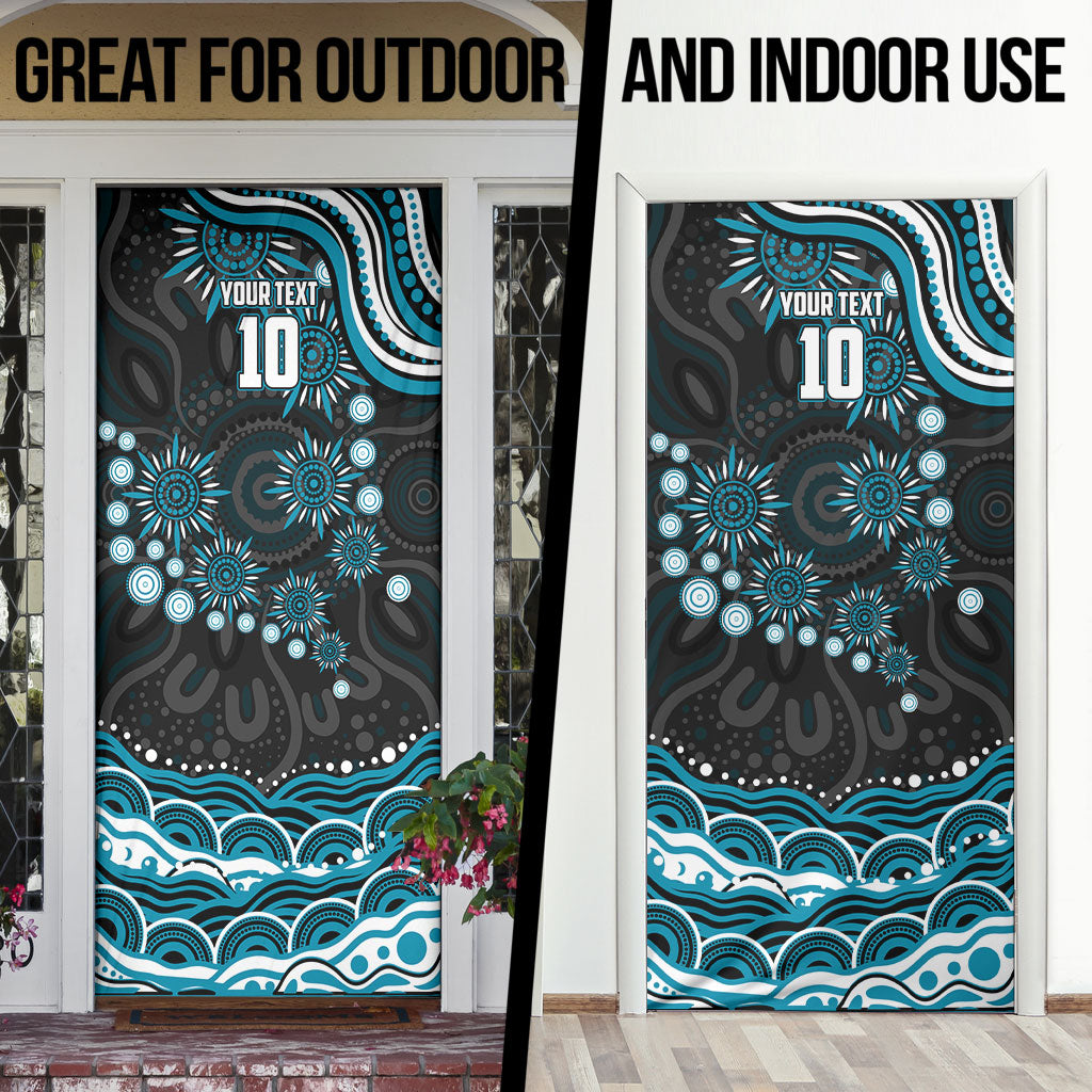 Personalized Port Adelaide Power Rugby Door Cover Aboriginal Dot Art - Dreamtime Football Mascot