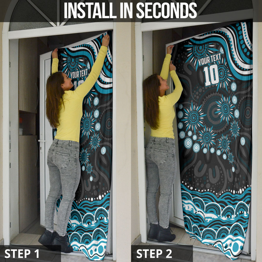 Personalized Port Adelaide Power Rugby Door Cover Aboriginal Dot Art - Dreamtime Football Mascot
