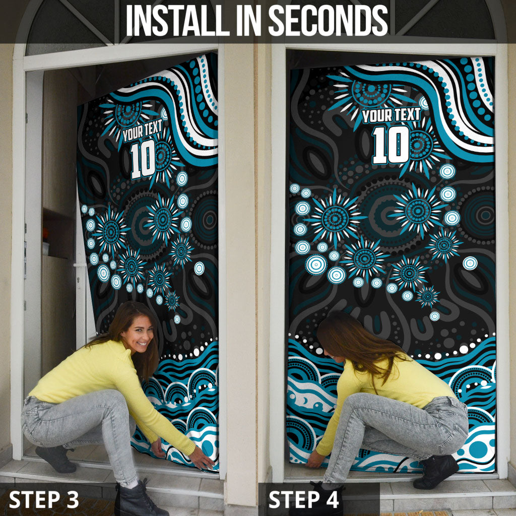 Personalized Port Adelaide Power Rugby Door Cover Aboriginal Dot Art - Dreamtime Football Mascot