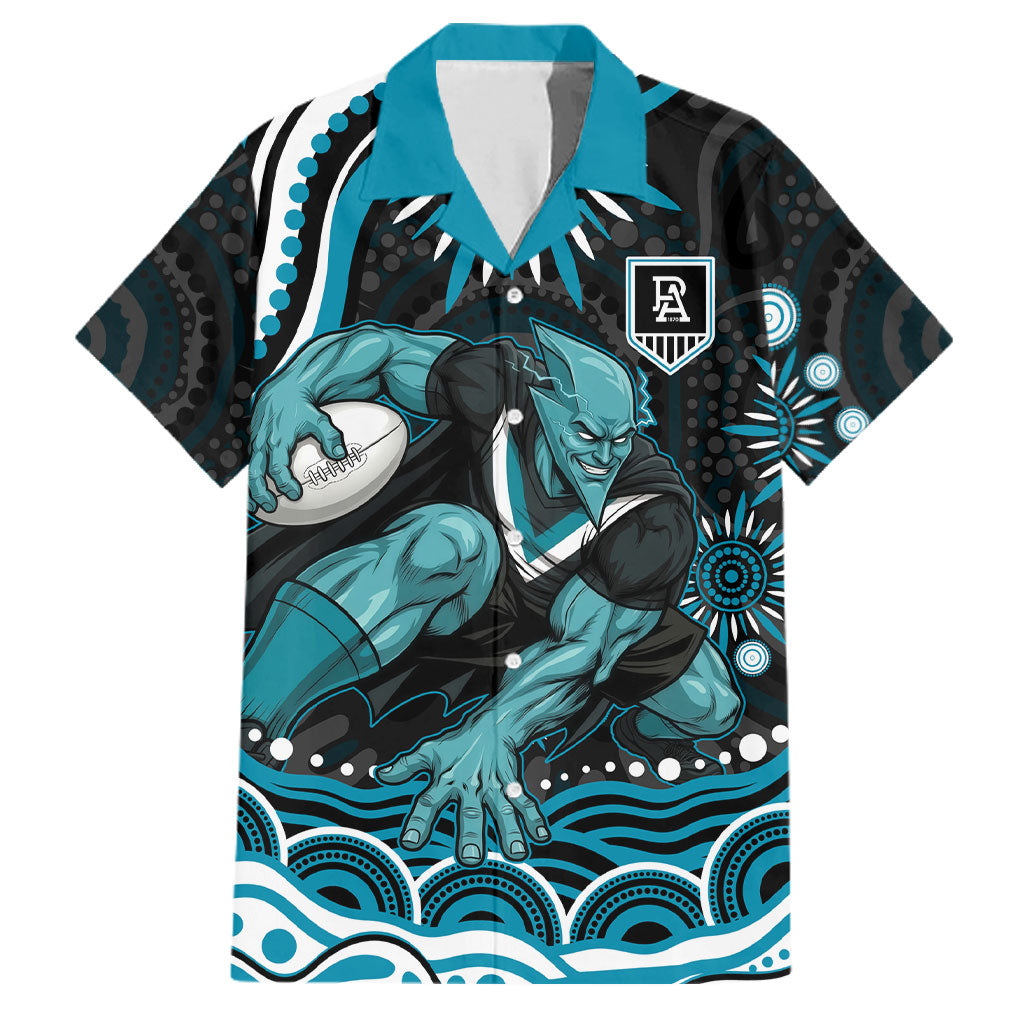 Personalized Port Adelaide Power Rugby Family Matching Long Sleeve Bodycon Dress and Hawaiian Shirt Aboriginal Dot Art - Dreamtime Football Mascot