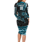 Personalized Port Adelaide Power Rugby Family Matching Long Sleeve Bodycon Dress and Hawaiian Shirt Aboriginal Dot Art - Dreamtime Football Mascot