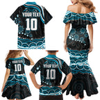 Personalized Port Adelaide Power Rugby Family Matching Mermaid Dress and Hawaiian Shirt Aboriginal Dot Art - Dreamtime Football Mascot