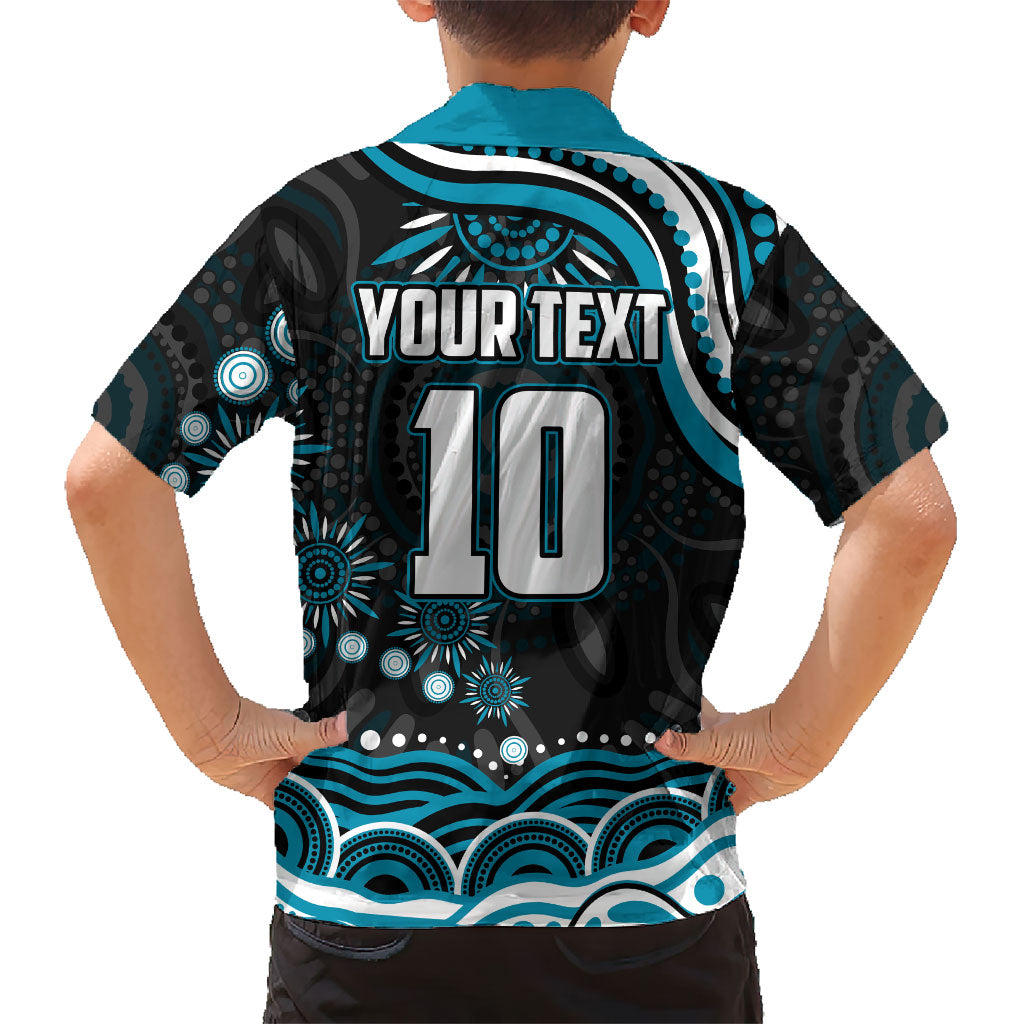Personalized Port Adelaide Power Rugby Family Matching Off The Shoulder Long Sleeve Dress and Hawaiian Shirt Aboriginal Dot Art - Dreamtime Football Mascot