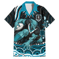 Personalized Port Adelaide Power Rugby Family Matching Off The Shoulder Long Sleeve Dress and Hawaiian Shirt Aboriginal Dot Art - Dreamtime Football Mascot