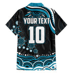 Personalized Port Adelaide Power Rugby Family Matching Off The Shoulder Long Sleeve Dress and Hawaiian Shirt Aboriginal Dot Art - Dreamtime Football Mascot