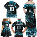 Personalized Port Adelaide Power Rugby Family Matching Off Shoulder Maxi Dress and Hawaiian Shirt Aboriginal Dot Art - Dreamtime Football Mascot