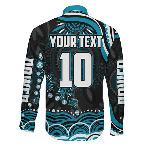 Personalized Port Adelaide Power Rugby Family Matching Off Shoulder Maxi Dress and Hawaiian Shirt Aboriginal Dot Art - Dreamtime Football Mascot