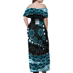 Personalized Port Adelaide Power Rugby Family Matching Off Shoulder Maxi Dress and Hawaiian Shirt Aboriginal Dot Art - Dreamtime Football Mascot