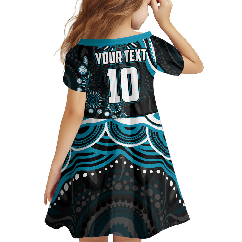 Personalized Port Adelaide Power Rugby Family Matching Off Shoulder Short Dress and Hawaiian Shirt Aboriginal Dot Art - Dreamtime Football Mascot