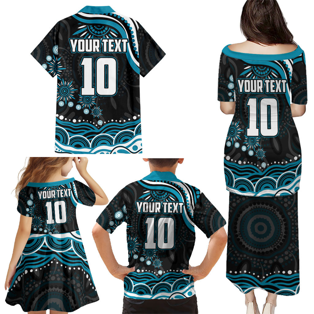 Personalized Port Adelaide Power Rugby Family Matching Puletasi and Hawaiian Shirt Aboriginal Dot Art - Dreamtime Football Mascot