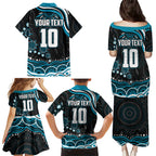Personalized Port Adelaide Power Rugby Family Matching Puletasi and Hawaiian Shirt Aboriginal Dot Art - Dreamtime Football Mascot