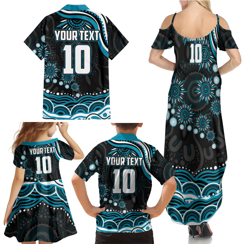 Personalized Port Adelaide Power Rugby Family Matching Summer Maxi Dress and Hawaiian Shirt Aboriginal Dot Art - Dreamtime Football Mascot