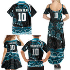 Personalized Port Adelaide Power Rugby Family Matching Summer Maxi Dress and Hawaiian Shirt Aboriginal Dot Art - Dreamtime Football Mascot