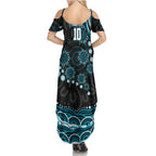 Personalized Port Adelaide Power Rugby Family Matching Summer Maxi Dress and Hawaiian Shirt Aboriginal Dot Art - Dreamtime Football Mascot