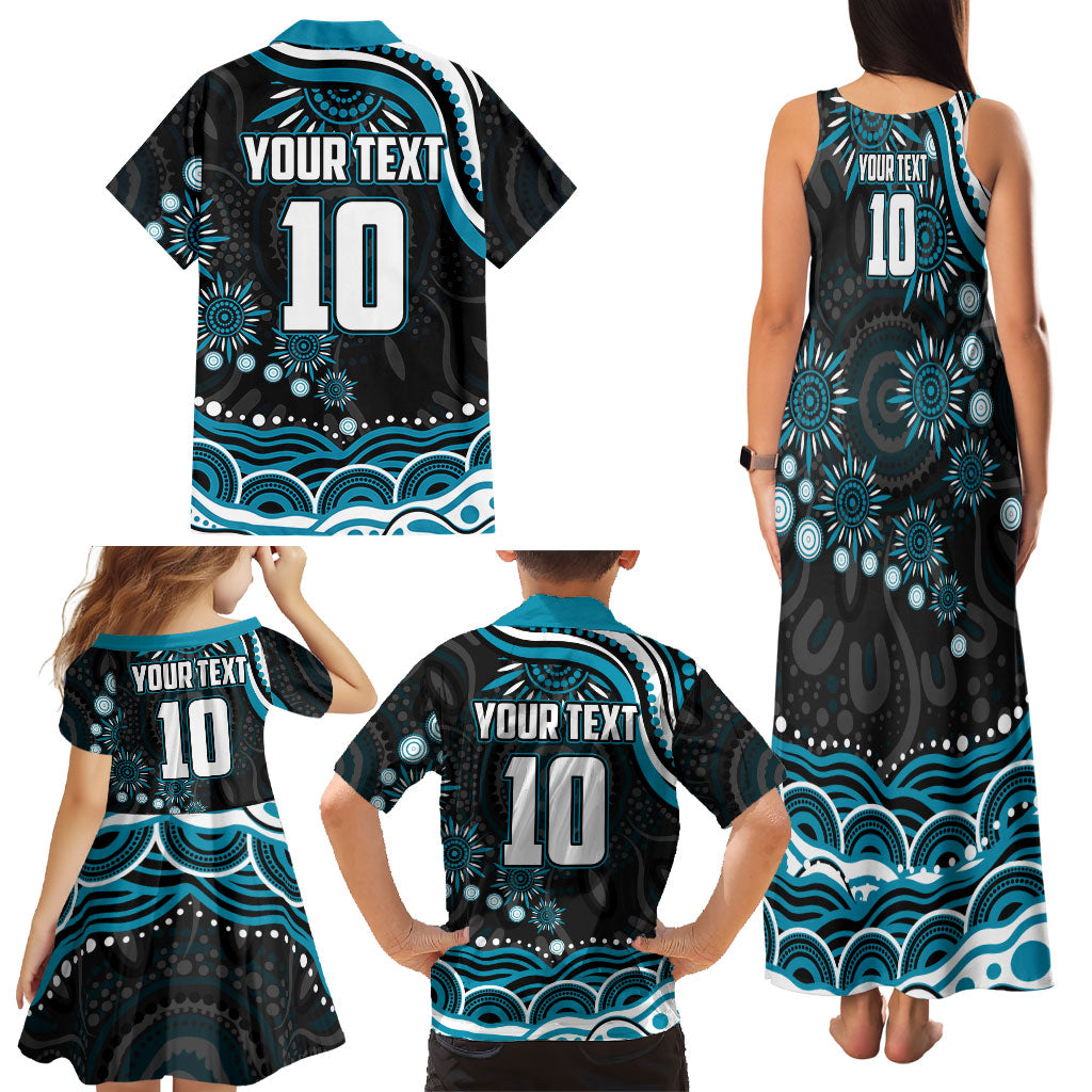 Personalized Port Adelaide Power Rugby Family Matching Tank Maxi Dress and Hawaiian Shirt Aboriginal Dot Art - Dreamtime Football Mascot
