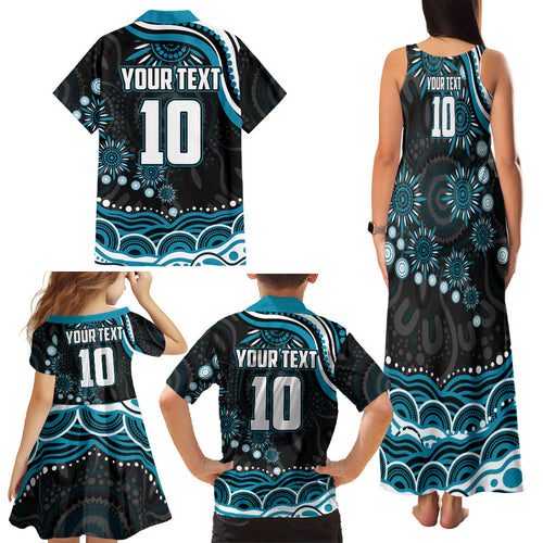 Personalized Port Adelaide Power Rugby Family Matching Tank Maxi Dress and Hawaiian Shirt Aboriginal Dot Art - Dreamtime Football Mascot