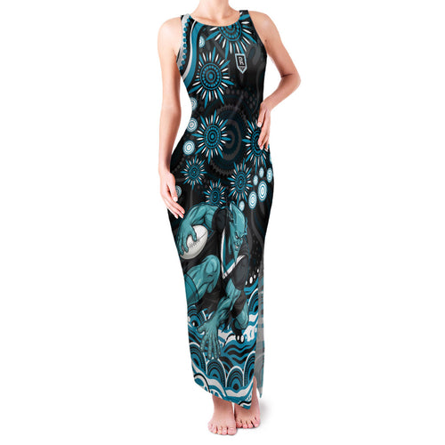 Personalized Port Adelaide Power Rugby Family Matching Tank Maxi Dress and Hawaiian Shirt Aboriginal Dot Art - Dreamtime Football Mascot
