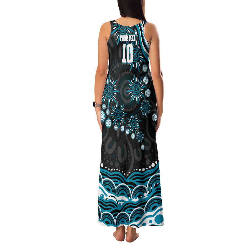 Personalized Port Adelaide Power Rugby Family Matching Tank Maxi Dress and Hawaiian Shirt Aboriginal Dot Art - Dreamtime Football Mascot