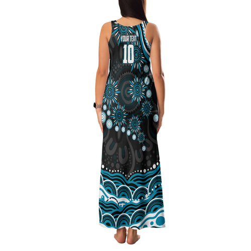 Personalized Port Adelaide Power Rugby Family Matching Tank Maxi Dress and Hawaiian Shirt Aboriginal Dot Art - Dreamtime Football Mascot