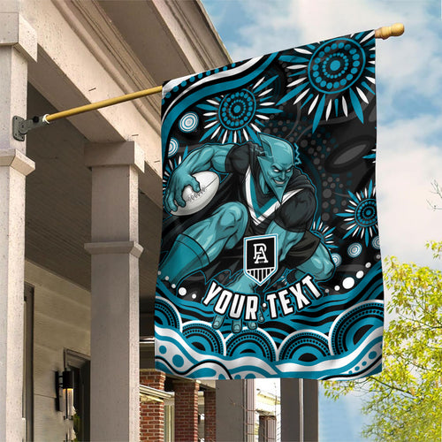 Personalized Port Adelaide Power Rugby Garden Flag Aboriginal Dot Art - Dreamtime Football Mascot