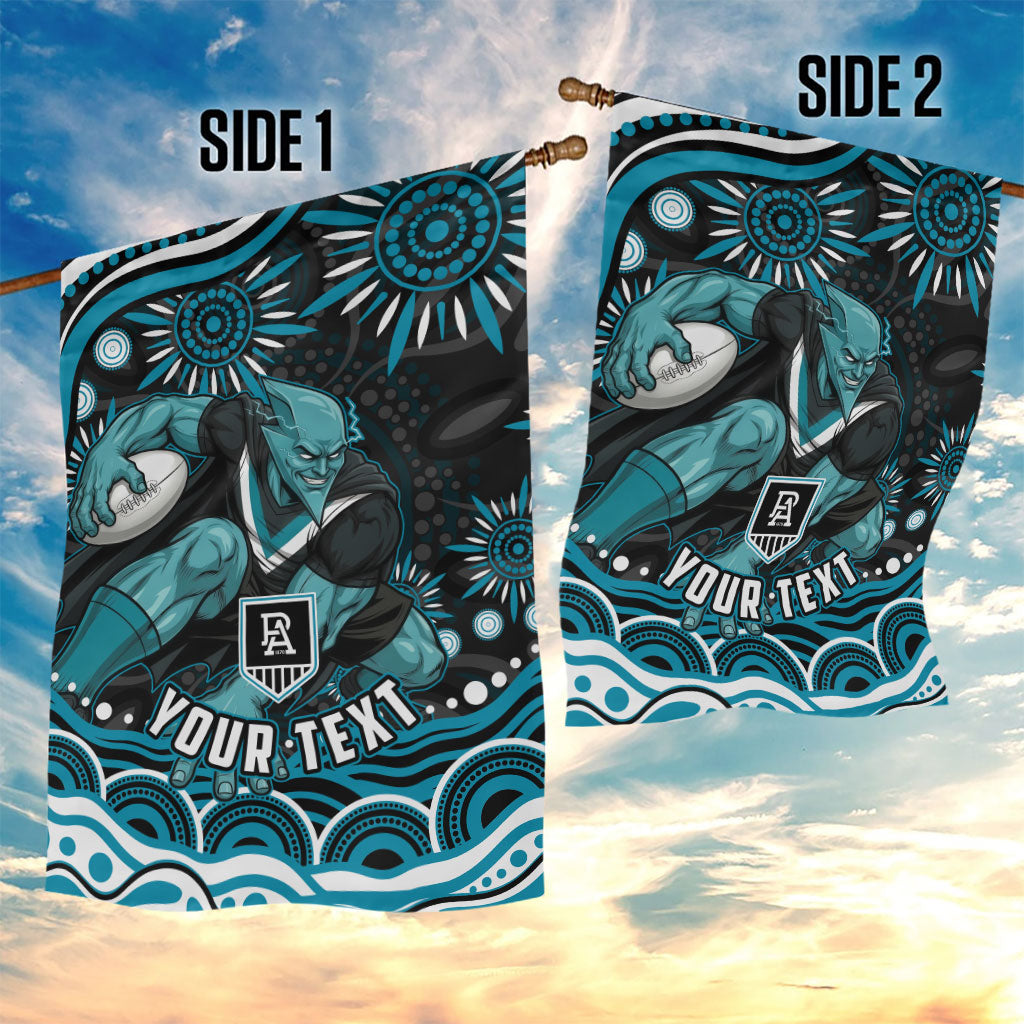 Personalized Port Adelaide Power Rugby Garden Flag Aboriginal Dot Art - Dreamtime Football Mascot