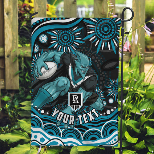 Personalized Port Adelaide Power Rugby Garden Flag Aboriginal Dot Art - Dreamtime Football Mascot