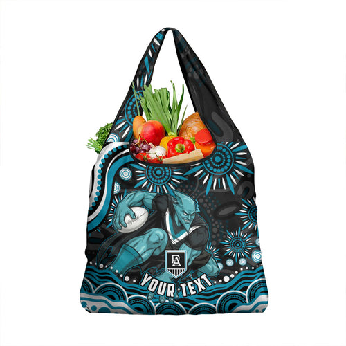 Personalized Port Adelaide Power Rugby Grocery Bag Aboriginal Dot Art - Dreamtime Football Mascot