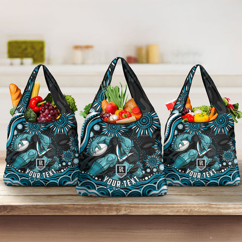 Personalized Port Adelaide Power Rugby Grocery Bag Aboriginal Dot Art - Dreamtime Football Mascot