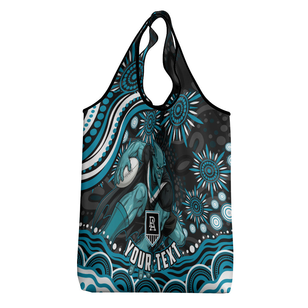 Personalized Port Adelaide Power Rugby Grocery Bag Aboriginal Dot Art - Dreamtime Football Mascot