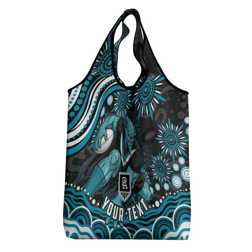 Personalized Port Adelaide Power Rugby Grocery Bag Aboriginal Dot Art - Dreamtime Football Mascot