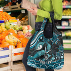 Personalized Port Adelaide Power Rugby Grocery Bag Aboriginal Dot Art - Dreamtime Football Mascot