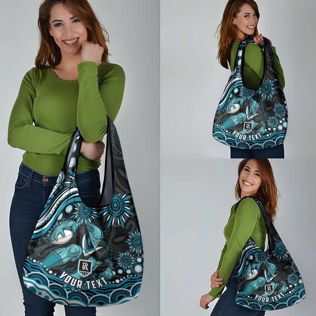 Personalized Port Adelaide Power Rugby Grocery Bag Aboriginal Dot Art - Dreamtime Football Mascot