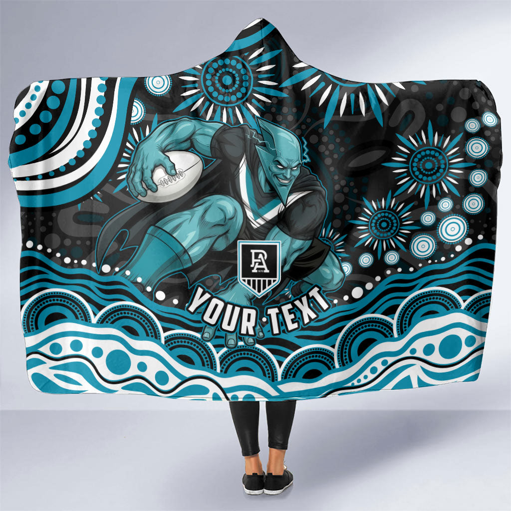 Personalized Port Adelaide Power Rugby Hooded Blanket Aboriginal Dot Art - Dreamtime Football Mascot