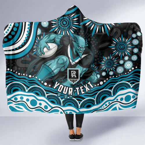 Personalized Port Adelaide Power Rugby Hooded Blanket Aboriginal Dot Art - Dreamtime Football Mascot
