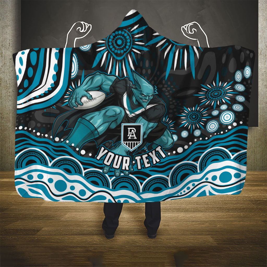 Personalized Port Adelaide Power Rugby Hooded Blanket Aboriginal Dot Art - Dreamtime Football Mascot