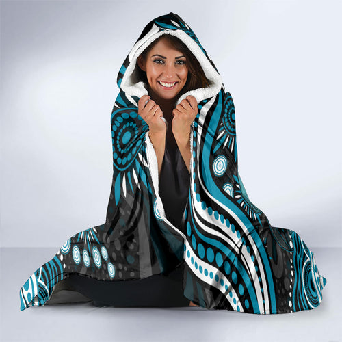 Personalized Port Adelaide Power Rugby Hooded Blanket Aboriginal Dot Art - Dreamtime Football Mascot