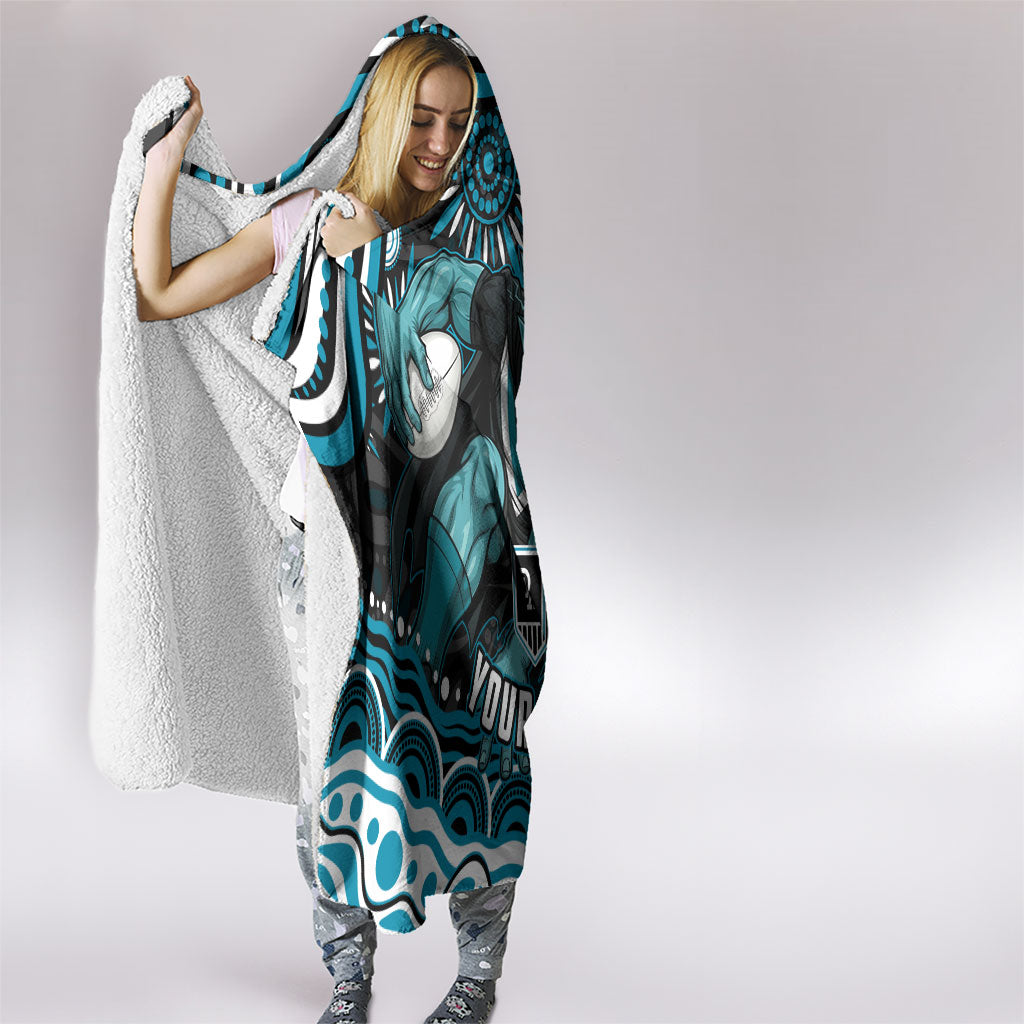 Personalized Port Adelaide Power Rugby Hooded Blanket Aboriginal Dot Art - Dreamtime Football Mascot