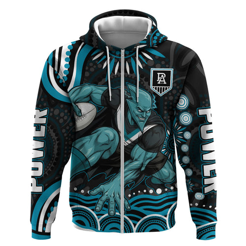 Personalized Port Adelaide Power Rugby Hoodie Aboriginal Dot Art - Dreamtime Football Mascot