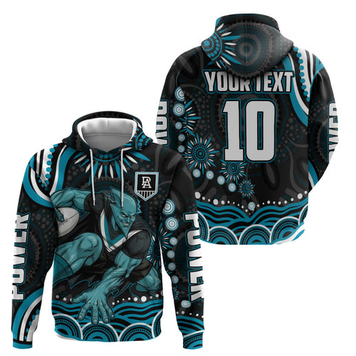 Personalized Port Adelaide Power Rugby Hoodie Aboriginal Dot Art - Dreamtime Football Mascot