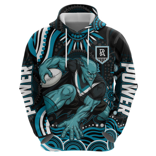 Personalized Port Adelaide Power Rugby Hoodie Aboriginal Dot Art - Dreamtime Football Mascot