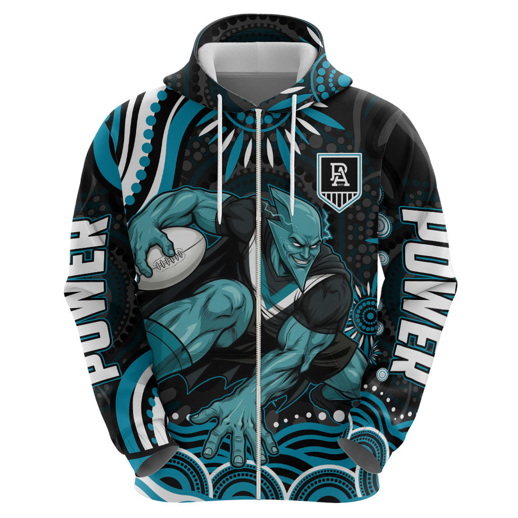 Personalized Port Adelaide Power Rugby Hoodie Aboriginal Dot Art - Dreamtime Football Mascot