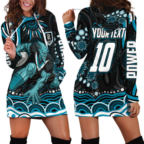 Personalized Port Adelaide Power Rugby Hoodie Dress Aboriginal Dot Art - Dreamtime Football Mascot