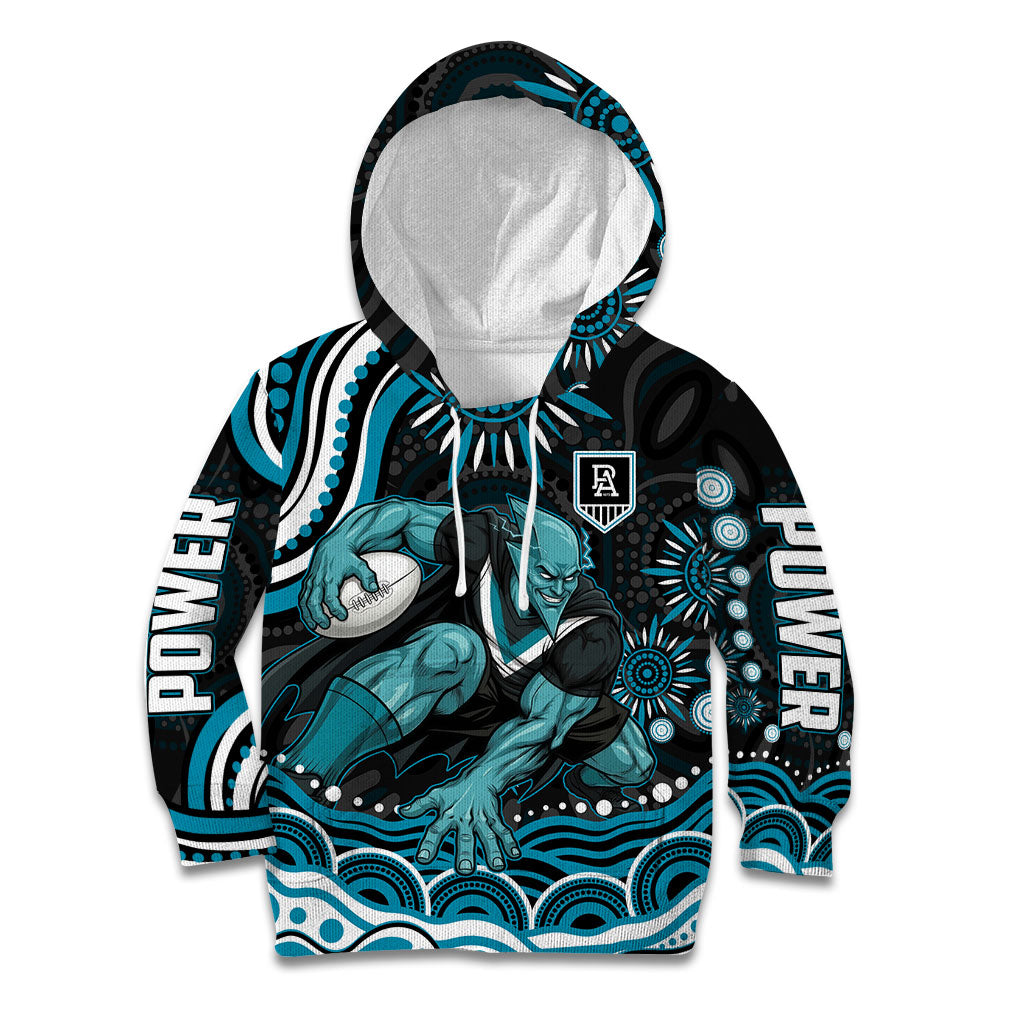 Personalized Port Adelaide Power Rugby Kid Hoodie Aboriginal Dot Art - Dreamtime Football Mascot