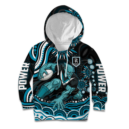 Personalized Port Adelaide Power Rugby Kid Hoodie Aboriginal Dot Art - Dreamtime Football Mascot