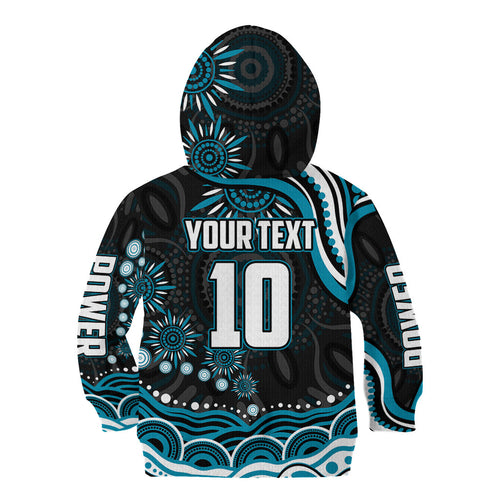 Personalized Port Adelaide Power Rugby Kid Hoodie Aboriginal Dot Art - Dreamtime Football Mascot