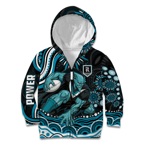 Personalized Port Adelaide Power Rugby Kid Hoodie Aboriginal Dot Art - Dreamtime Football Mascot