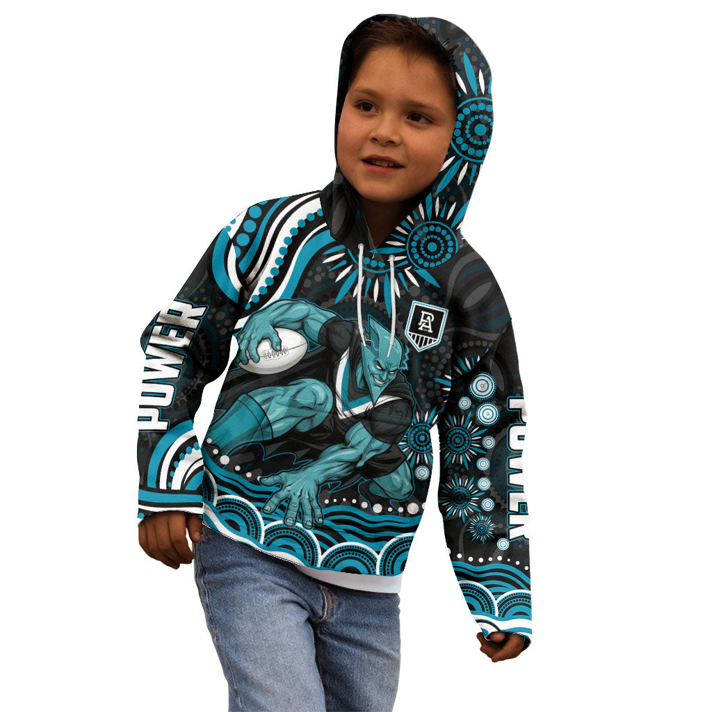 Personalized Port Adelaide Power Rugby Kid Hoodie Aboriginal Dot Art - Dreamtime Football Mascot