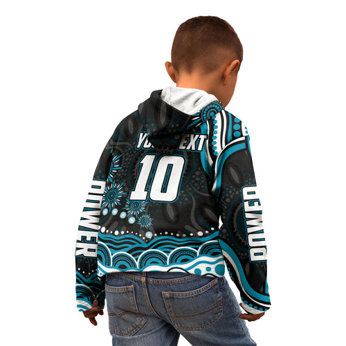 Personalized Port Adelaide Power Rugby Kid Hoodie Aboriginal Dot Art - Dreamtime Football Mascot