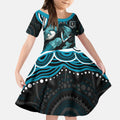 Personalized Port Adelaide Power Rugby Kid Short Sleeve Dress Aboriginal Dot Art - Dreamtime Football Mascot